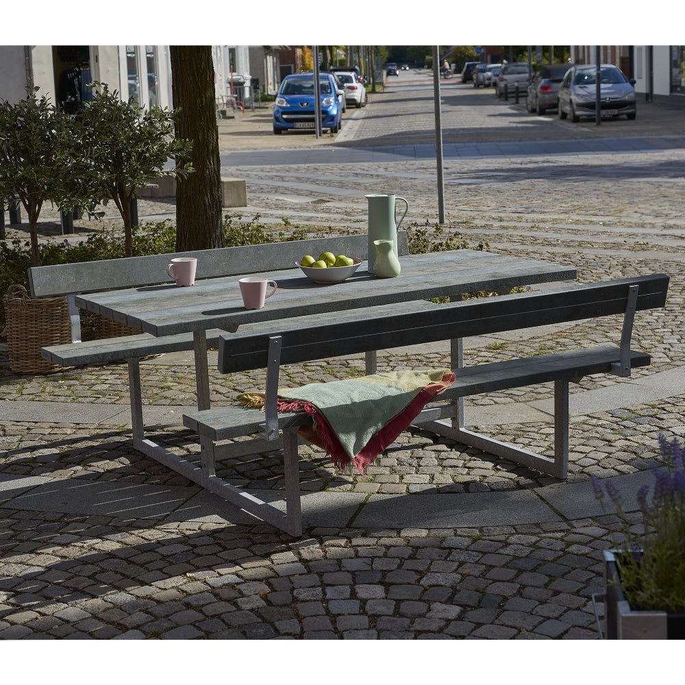 Basic bord-/bænkesæt med 2 ryglæn - 177 cm - ReTex - Grå