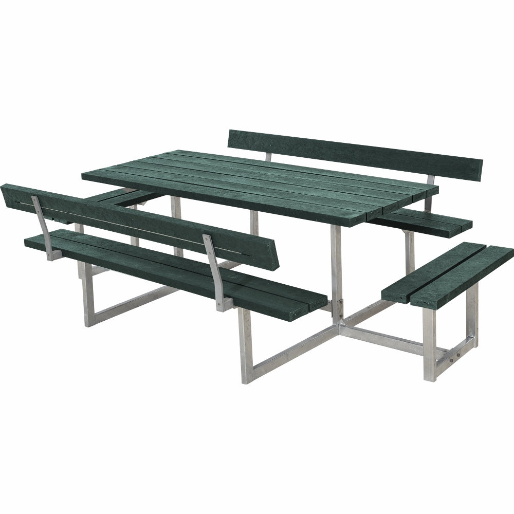 Basic bord-/bænkesæt med 2 ryglæn og 2 påbygninger - 260 cm - ReTex - Grøn