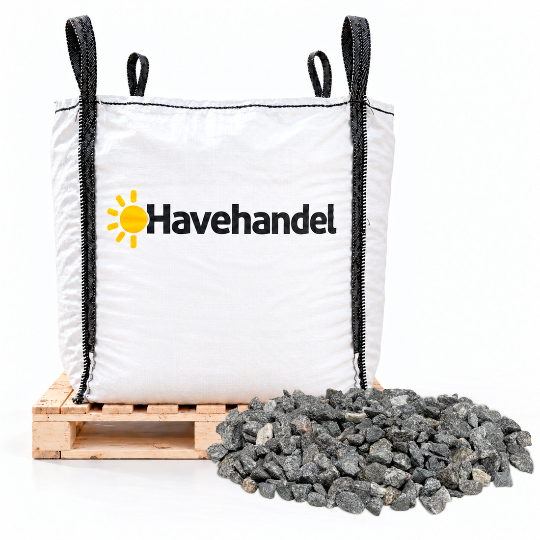 Havehandel bigbag med grå granitskærver i størrelsen 11-16 mm.