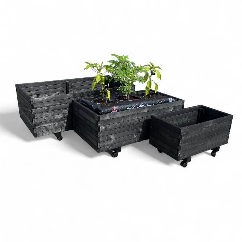 Plantekasse på hjul 60 x 34 x 32 cm - Sort træ