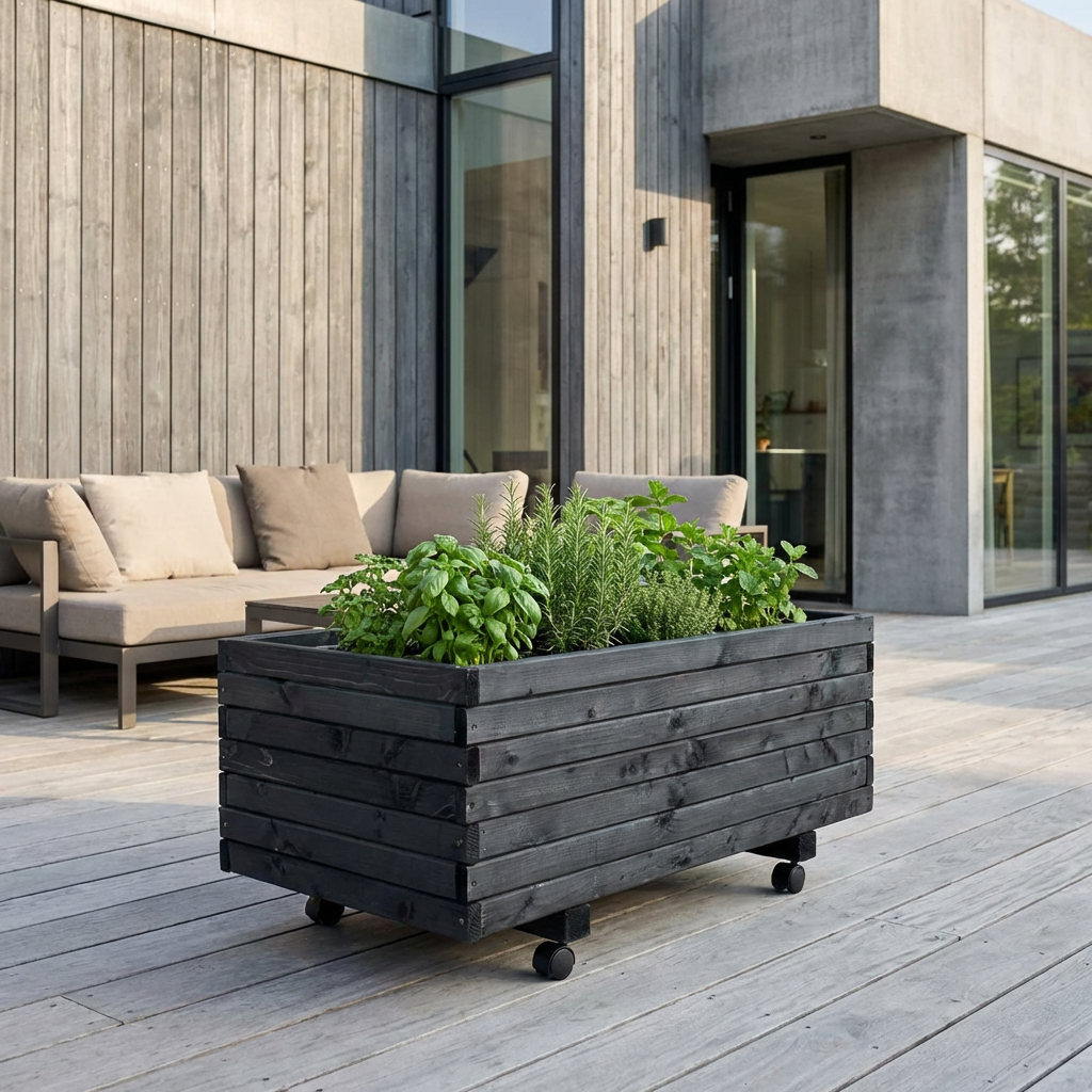 Plantekasse på hjul 60 x 34 x 32 cm - Sort træ