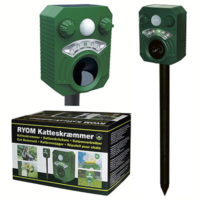 Solcelleskræmmer mod katte, sensor og blitz