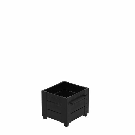 Cubic blomsterkasse med fødder i sort 46×50×42 cm med gevindindsats
