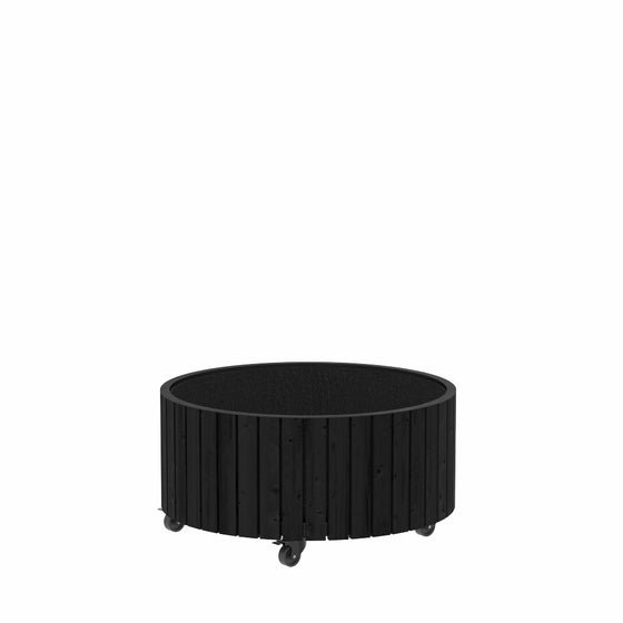 Cirkulær plantekasse Ø70×35 cm med lodrette lameller og hjulbund