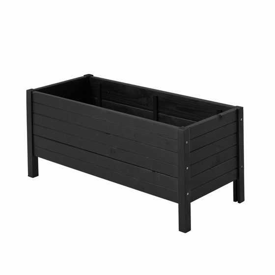 Sort plantekasse på ben med grønne planter, 88 × 37 × 39 cm