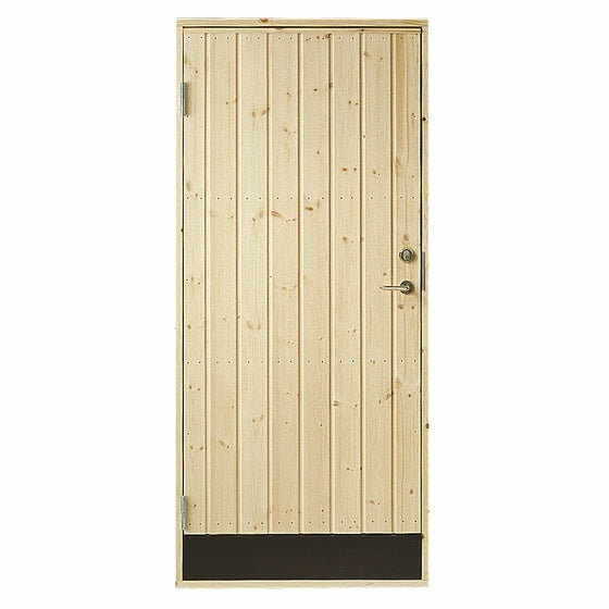 Udhusdør panel med karm, mål 78,6 × 187,8 cm, med låseplade
