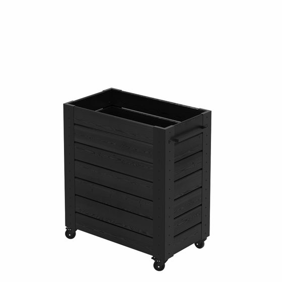 Cubic blomsterkasse med hjul, fire drejehjul i sort metalramme