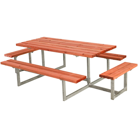 Grundmalet teak bord-/bænkesæt med to påbygninger, 260 cm