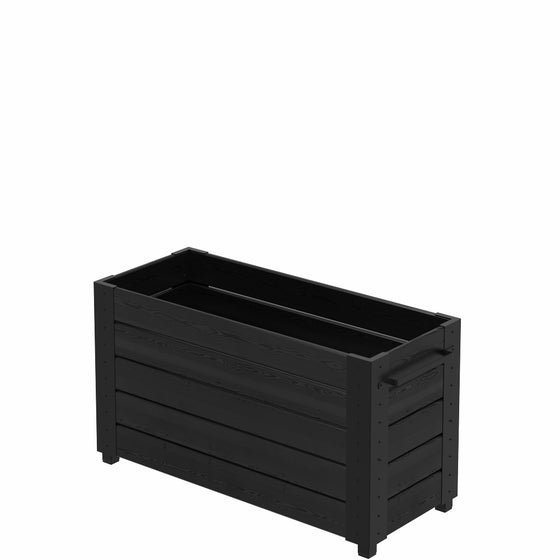 Cubic blomsterkasse med fødder, 120×50×67 cm, sort beslag og gevindstænger