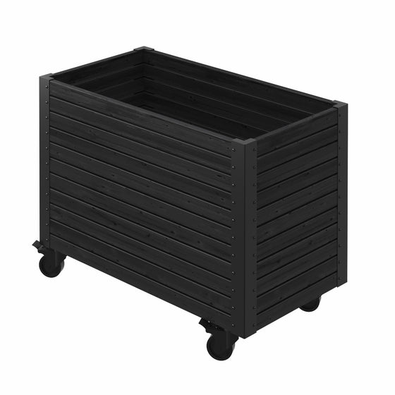 Skrive kasse plantekasse med hjul, sorte riller og låge, 87×47×65,5 cm
