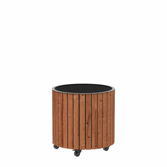 Cirkulær plantekasse Ø55 cm i ThermoWood med mål og lamelstruktur