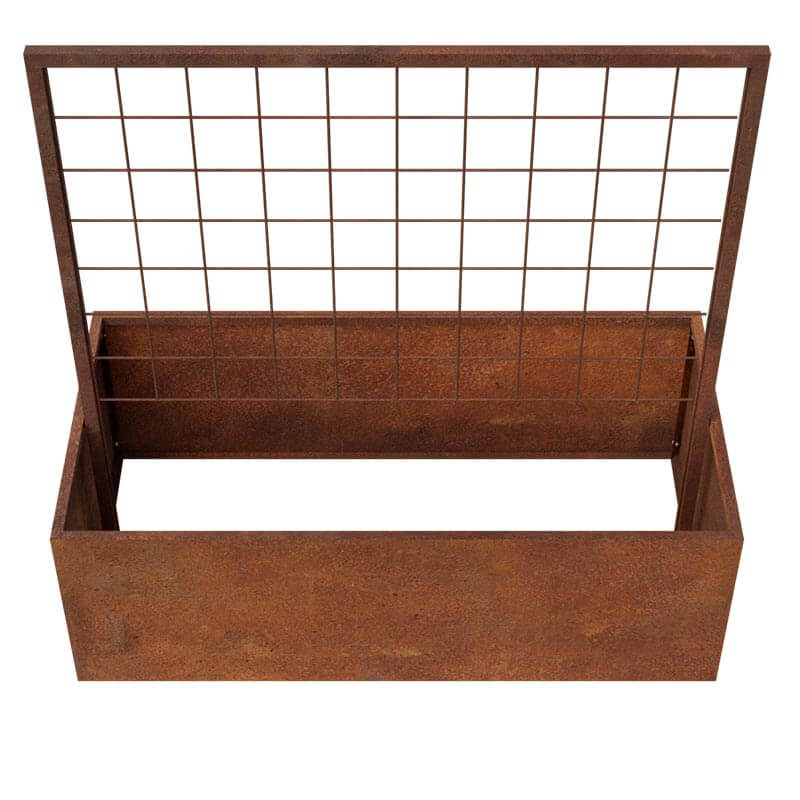 højbed i cortenstål med espalier