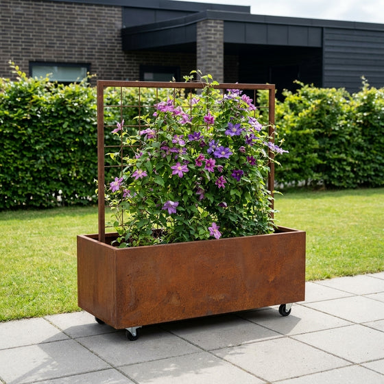 THOR Plantekasse på hjul med espalier 120 cm – Cortenstål